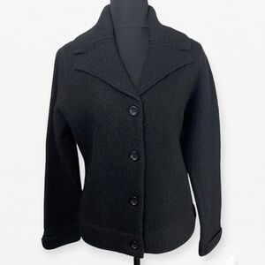 Alexandra Bartlett Black 100% Wool cable knit Cardigan sweater jacket coat M